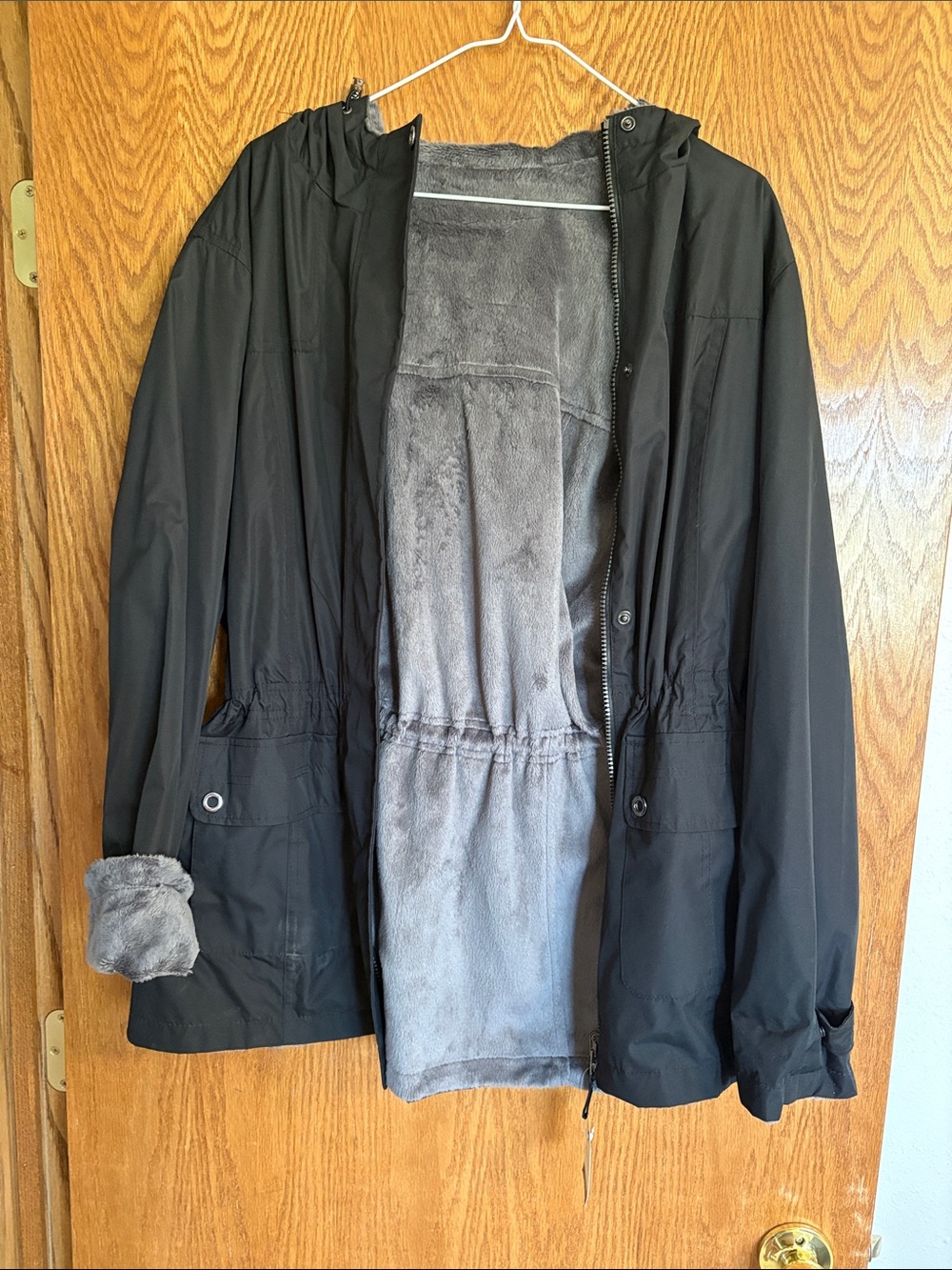 St. John’s Bay reversible Hooded rain Jacket with Gray Fleece Lining